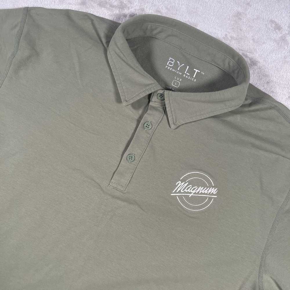 BYLT‎ Premium Basics Lux Polo  Mens L Golf Green Collared Stretch Casual
